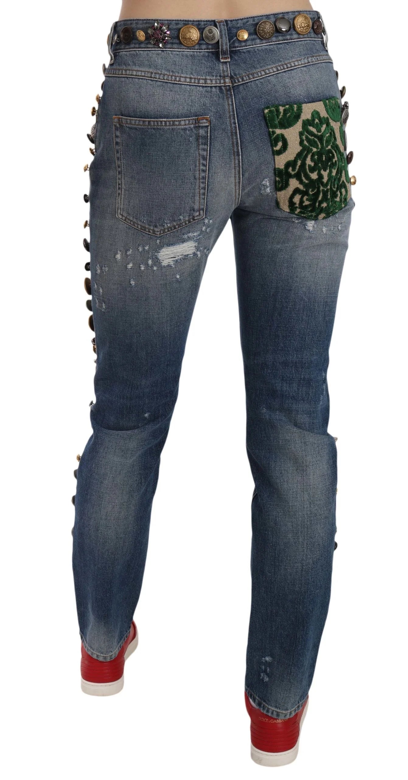 Dolce & Gabbana Distressed Embellished Buttons Denim Pants Jeans - IT38|XS - Jeans