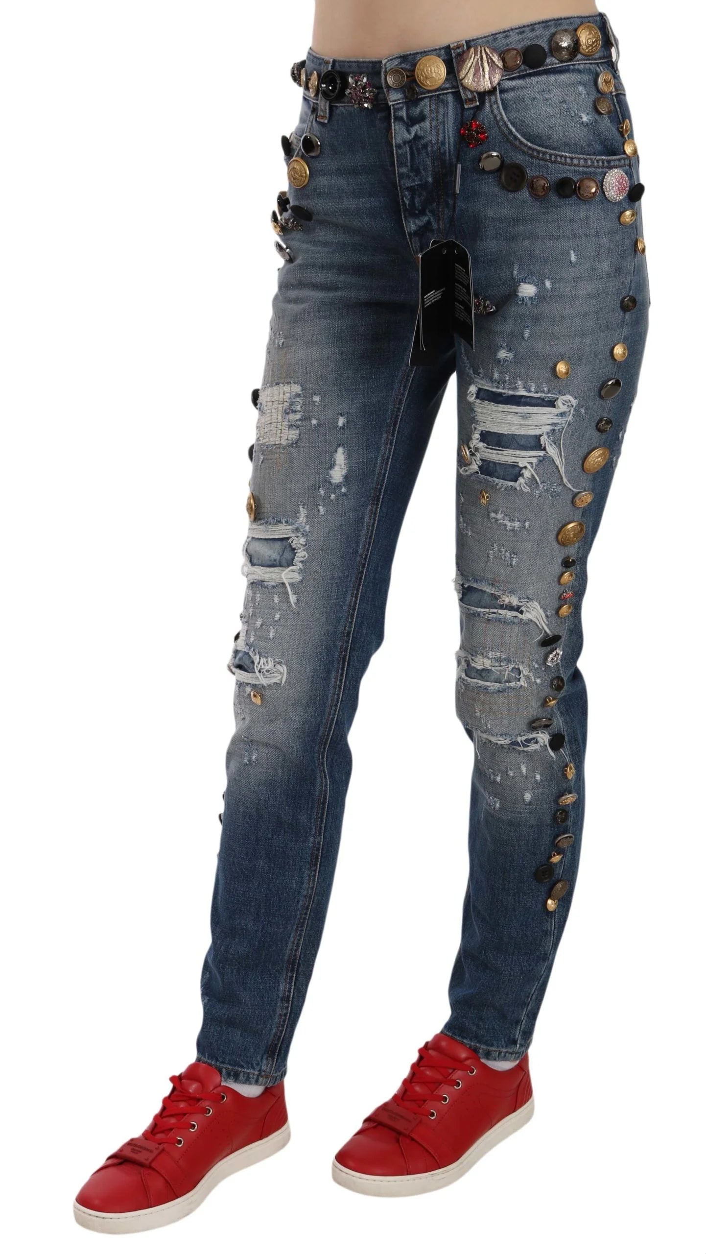Dolce & Gabbana Distressed Embellished Buttons Denim Pants Jeans - IT38|XS - Jeans
