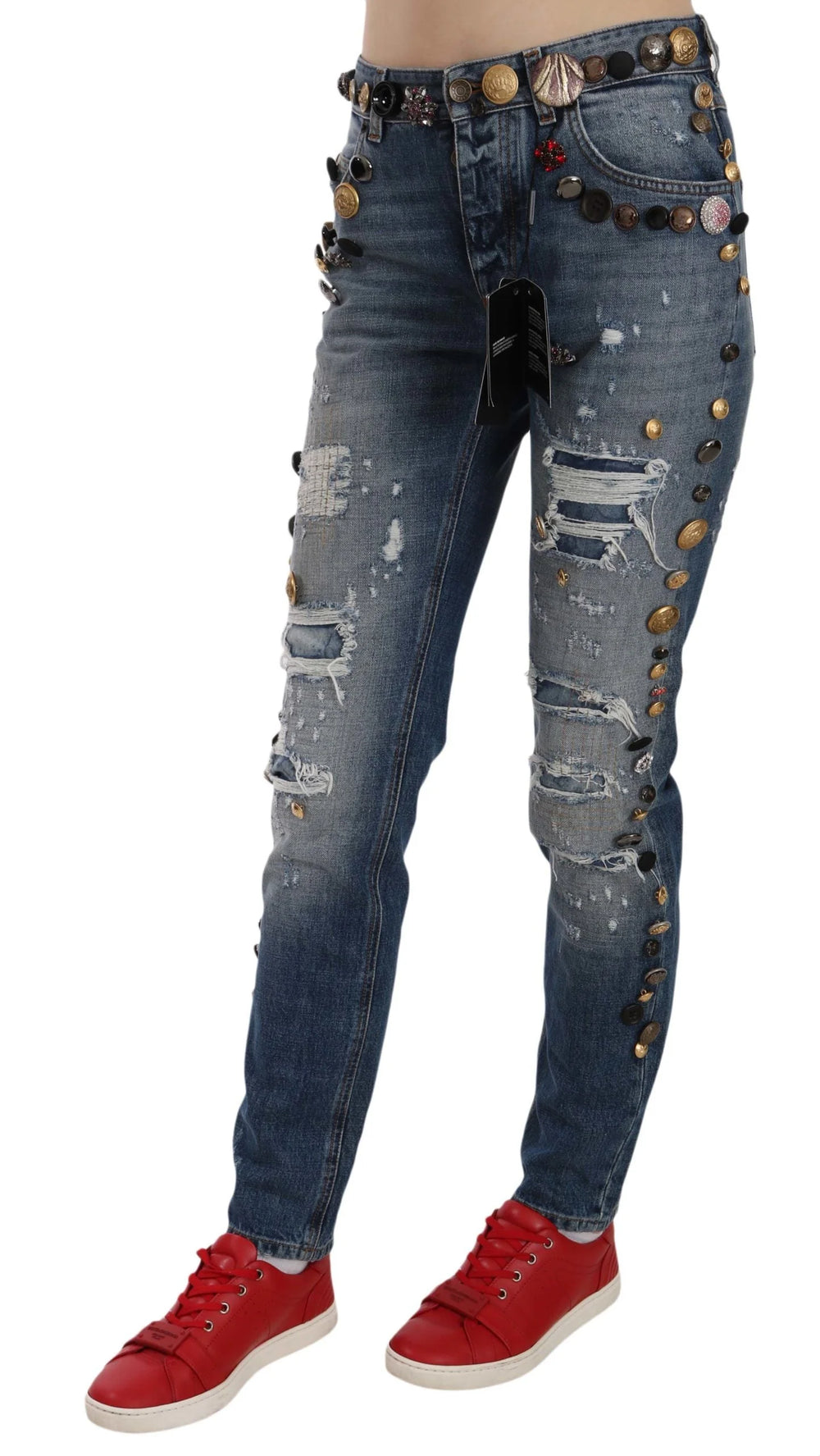 Dolce & Gabbana Distressed Embellished Buttons Denim Pants Jeans - IT38|XS - Jeans