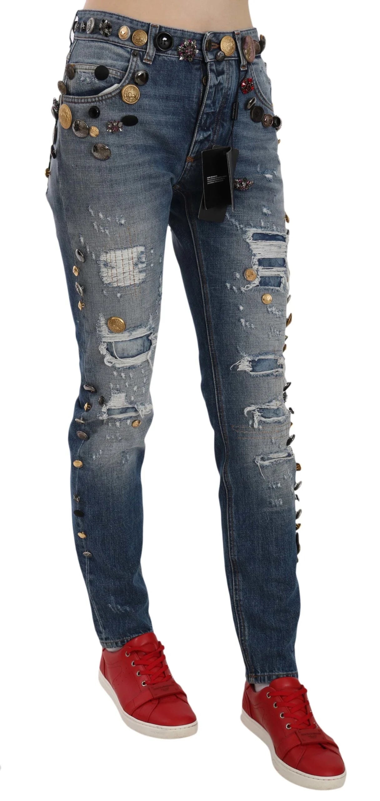 Dolce & Gabbana Distressed Embellished Buttons Denim Pants Jeans - IT38|XS - Jeans