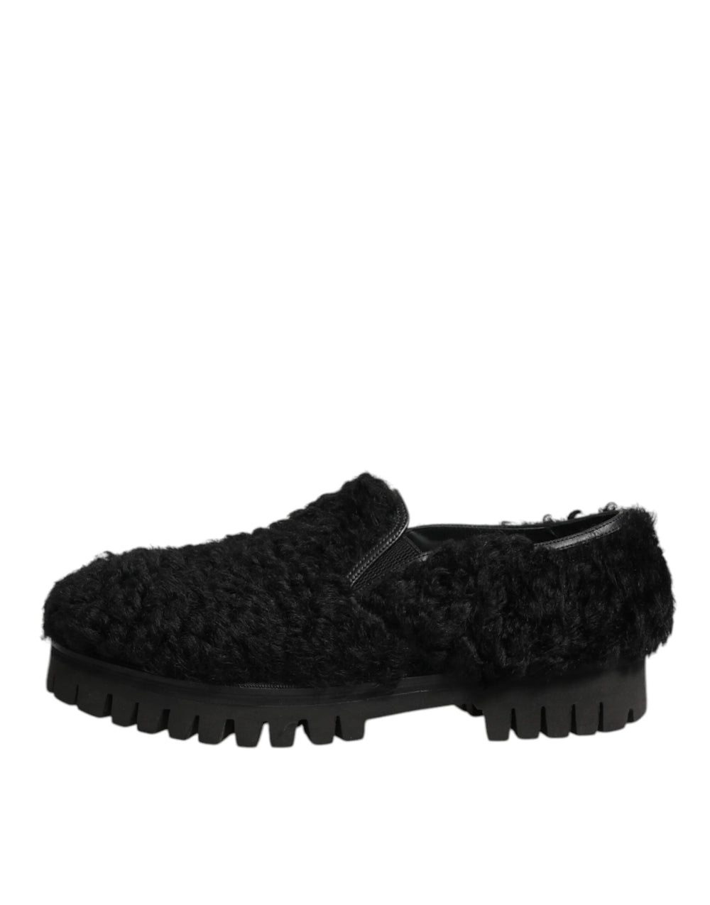 Dolce & Gabbana Dress Black Fur Leather Slippers Men Shoes - Slippers
