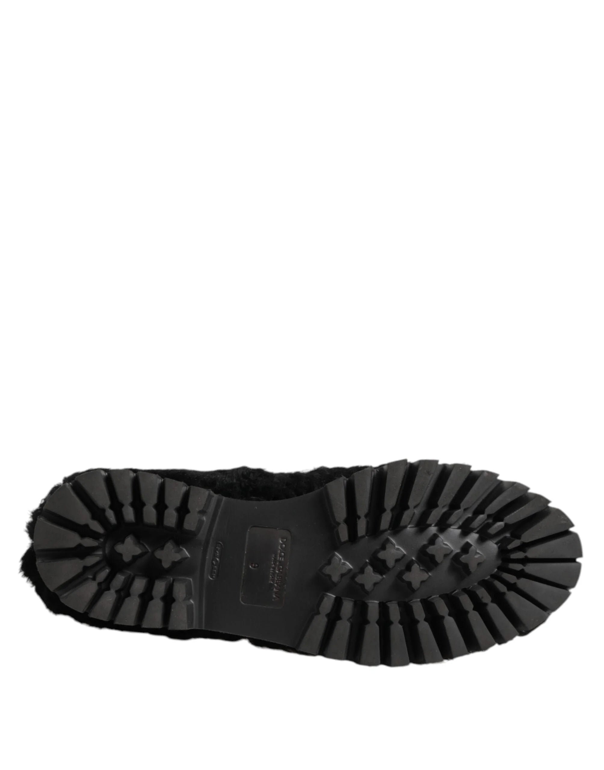 Dolce & Gabbana Dress Black Fur Leather Slippers Men Shoes - Slippers