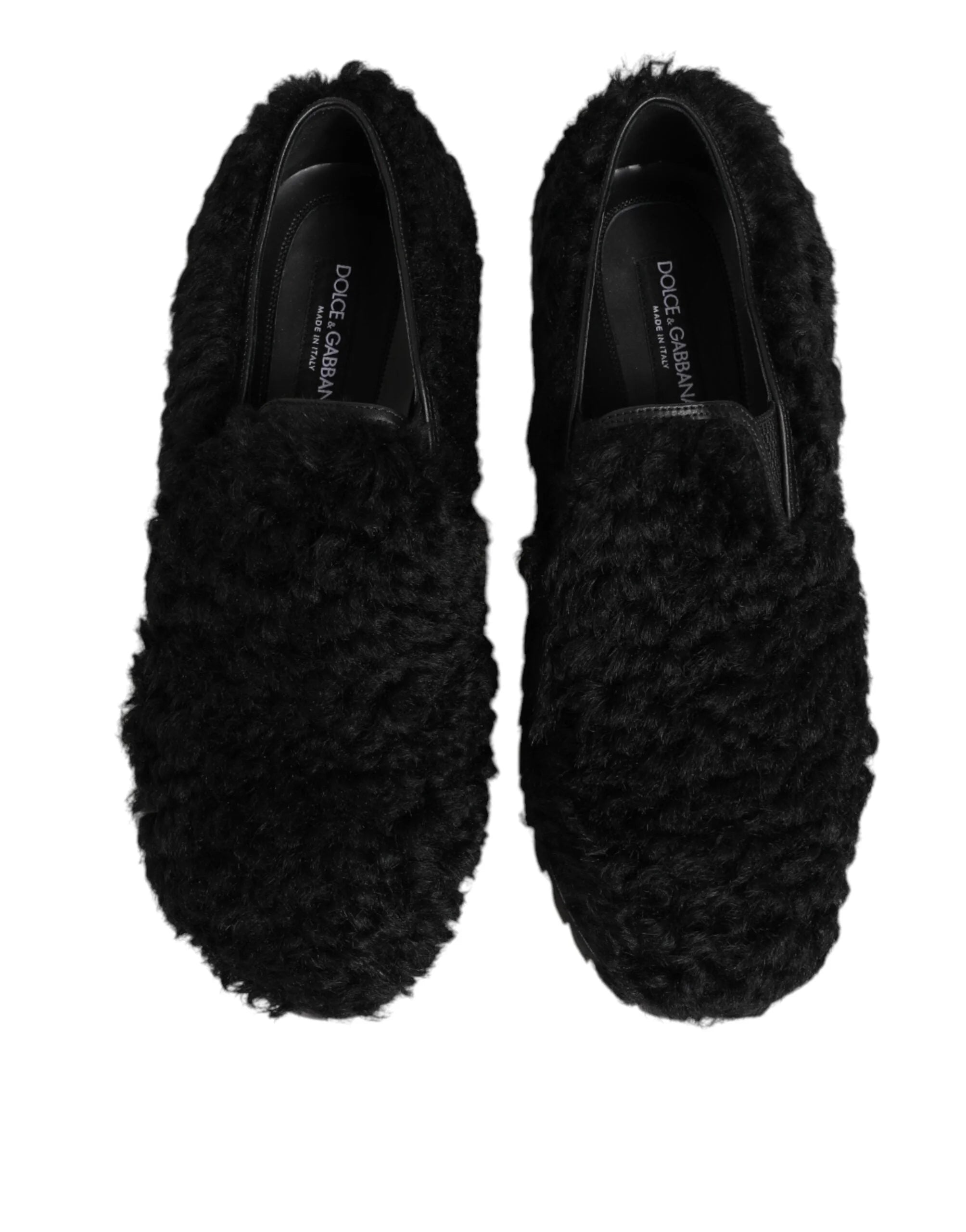 Dolce & Gabbana Dress Black Fur Leather Slippers Men Shoes - Slippers