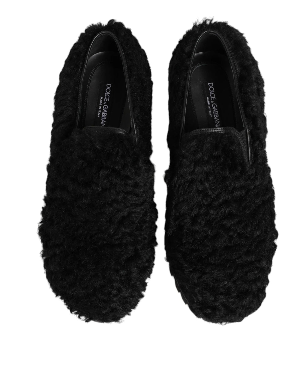 Dolce & Gabbana Dress Black Fur Leather Slippers Men Shoes - Slippers