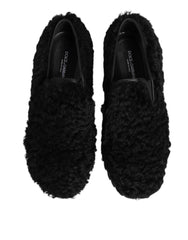 Dolce & Gabbana Dress Black Fur Leather Slippers Men Shoes - Slippers