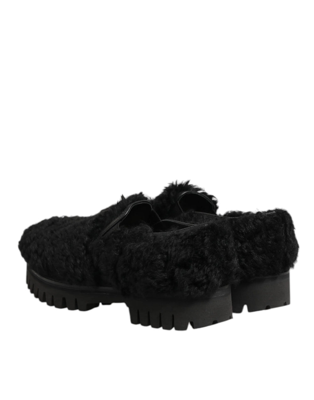 Dolce & Gabbana Dress Black Fur Leather Slippers Men Shoes - Slippers