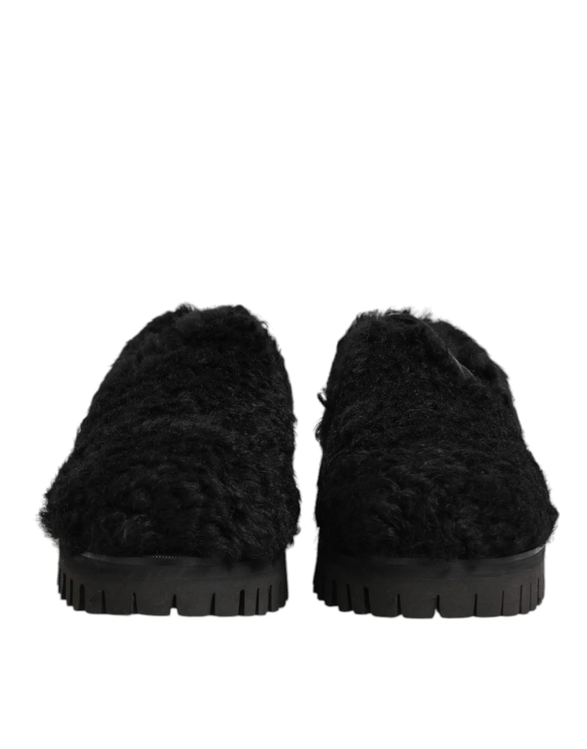 Dolce & Gabbana Dress Black Fur Leather Slippers Men Shoes - Slippers