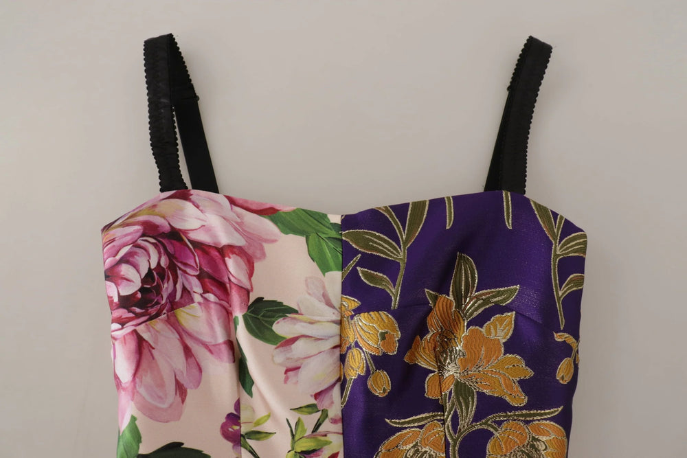 Dolce & Gabbana Dress Midi Patchwork Floral Jaquard Silk - Dresses