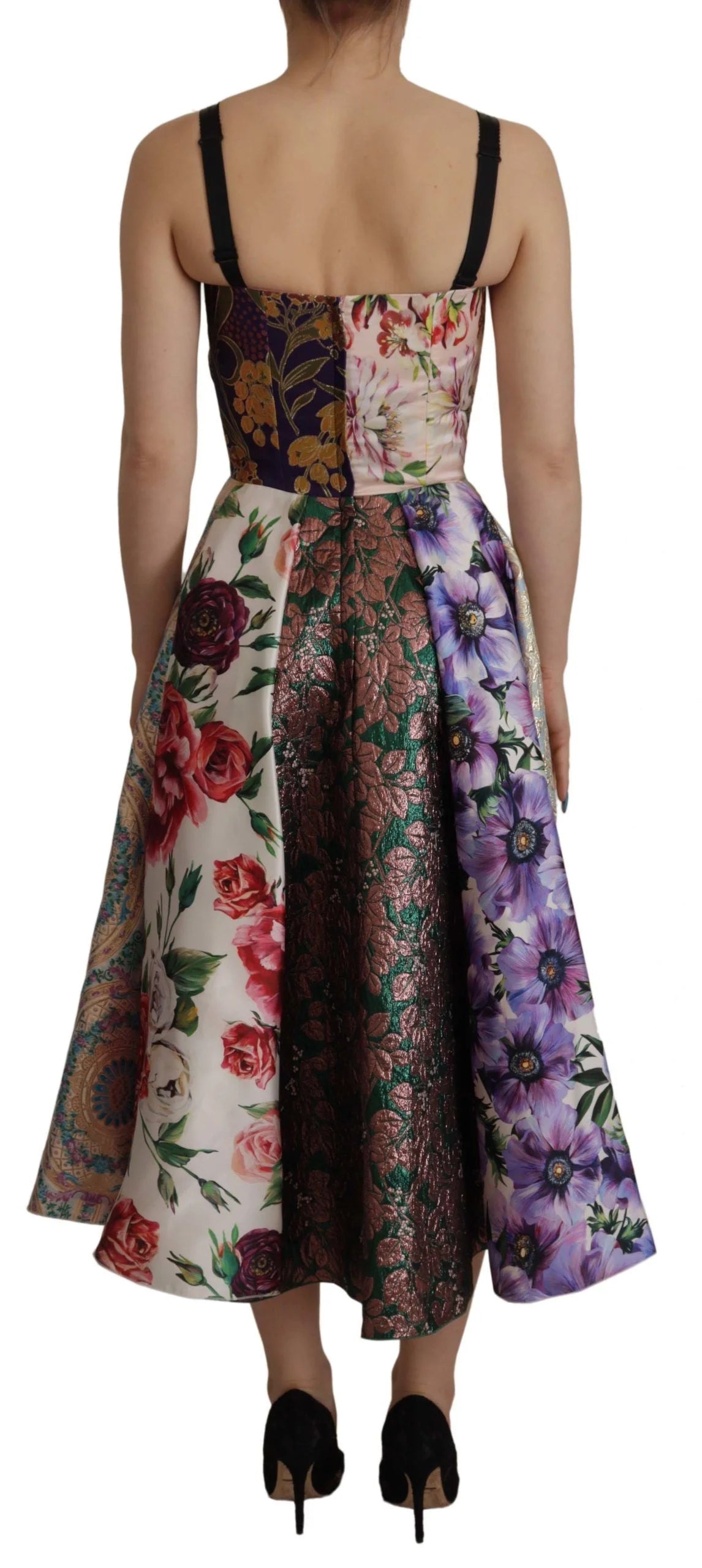 Dolce & Gabbana Dress Midi Patchwork Floral Jaquard Silk - Dresses