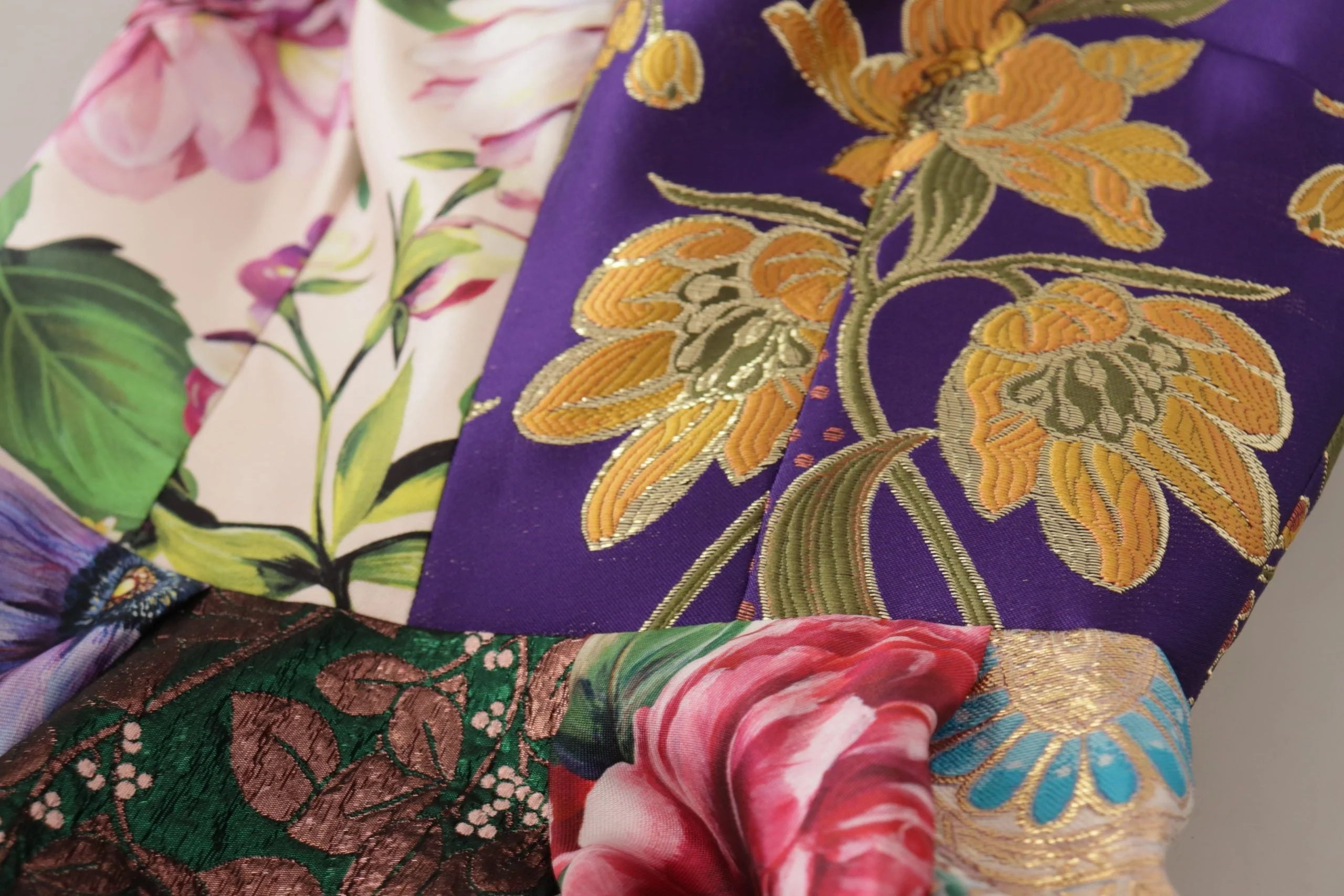 Dolce & Gabbana Dress Midi Patchwork Floral Jaquard Silk - Dresses