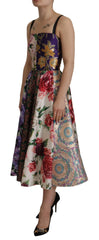Dolce & Gabbana Dress Midi Patchwork Floral Jaquard Silk - Dresses
