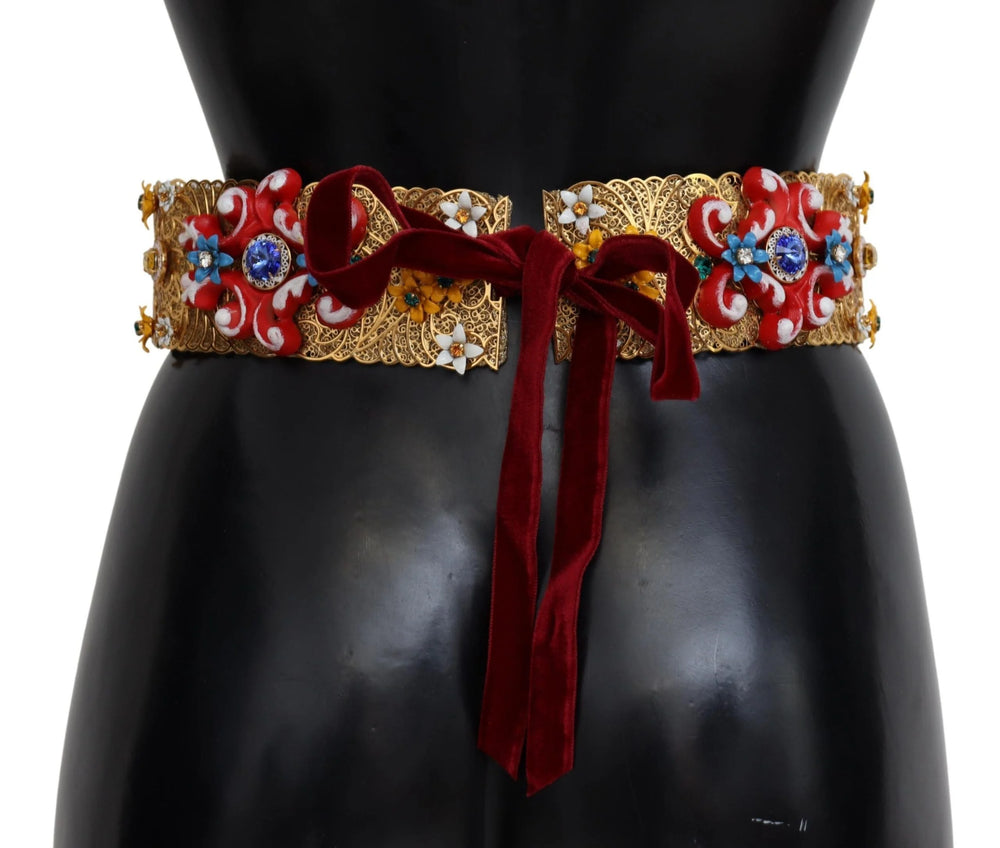 Dolce & Gabbana Embellished Floral Crystal Wide Waist Carretto Belt - IT42|M
