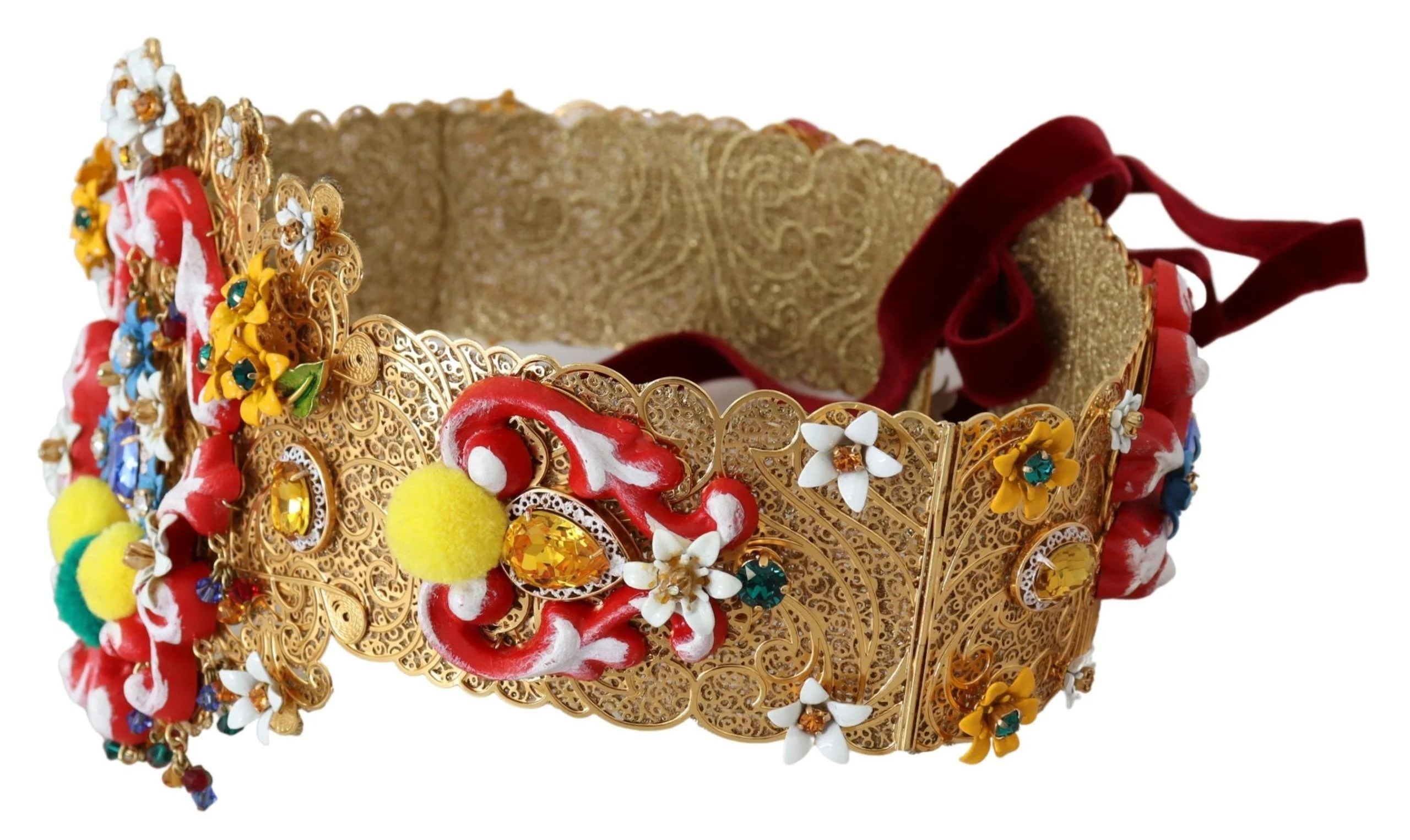 Dolce & Gabbana Embellished Floral Crystal Wide Waist Carretto Belt - IT42|M