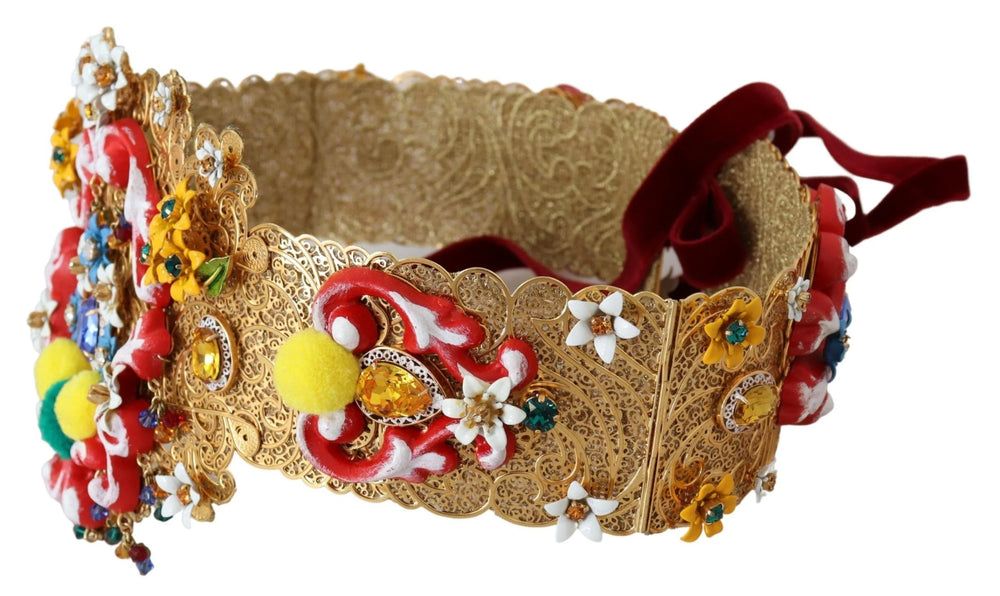 Dolce & Gabbana Embellished Floral Crystal Wide Waist Carretto Belt - IT42|M