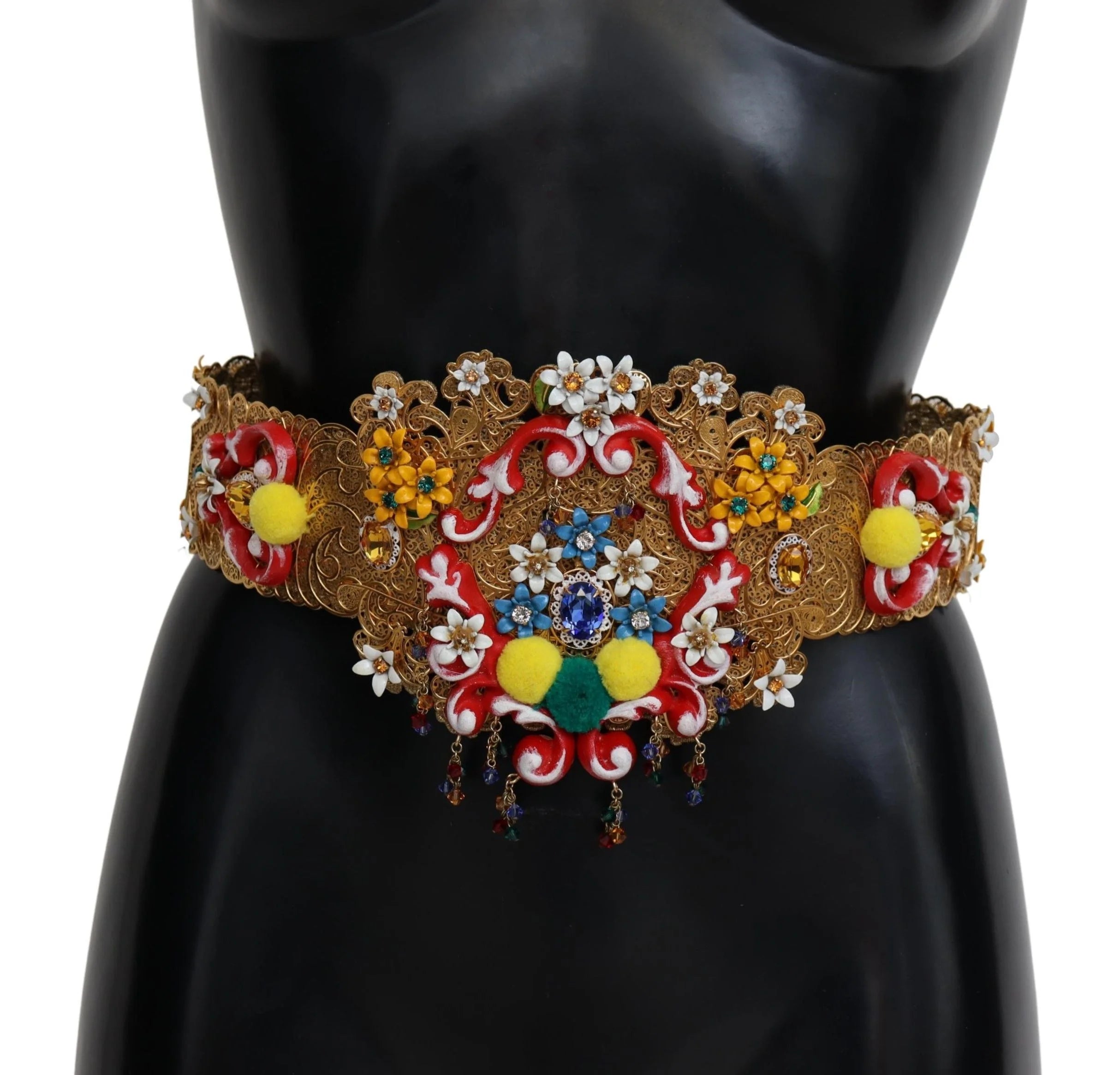 Dolce & Gabbana Embellished Floral Crystal Wide Waist Carretto Belt - IT42|M