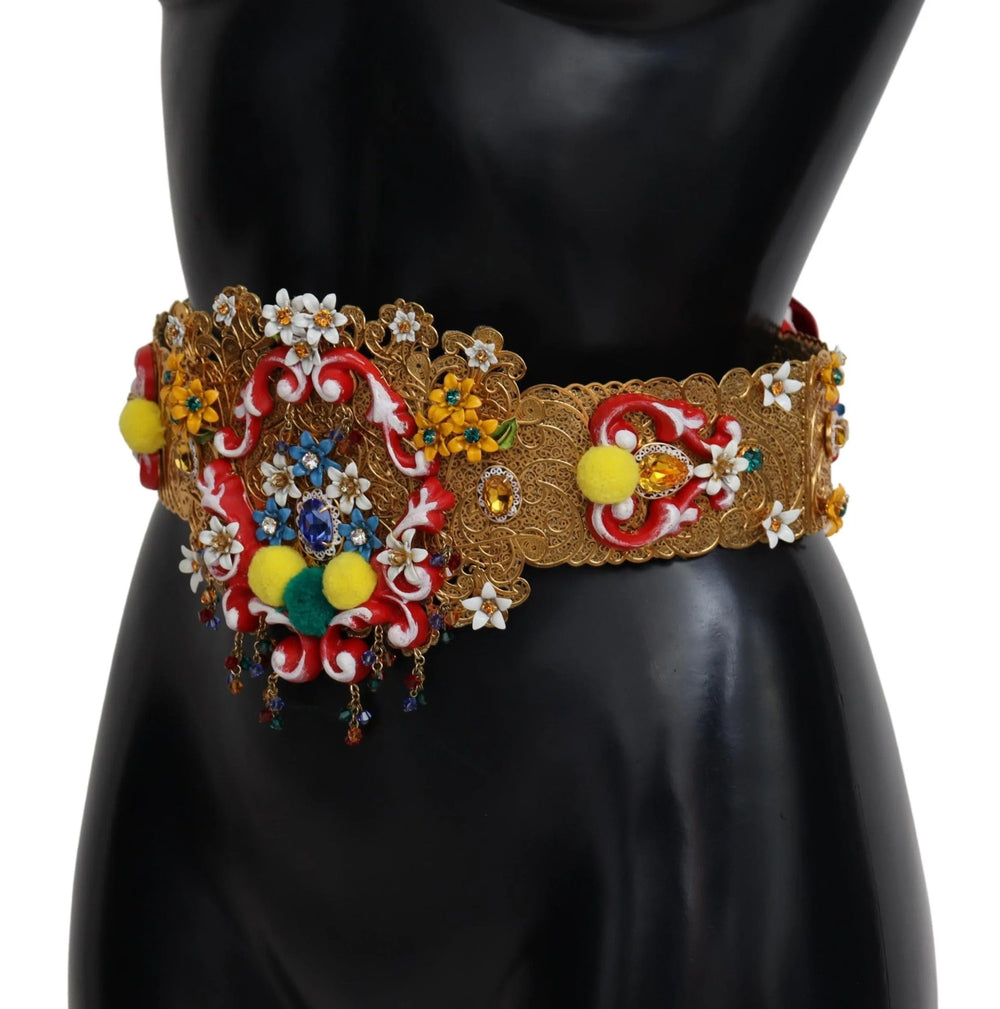 Dolce & Gabbana Embellished Floral Crystal Wide Waist Carretto Belt - IT42|M