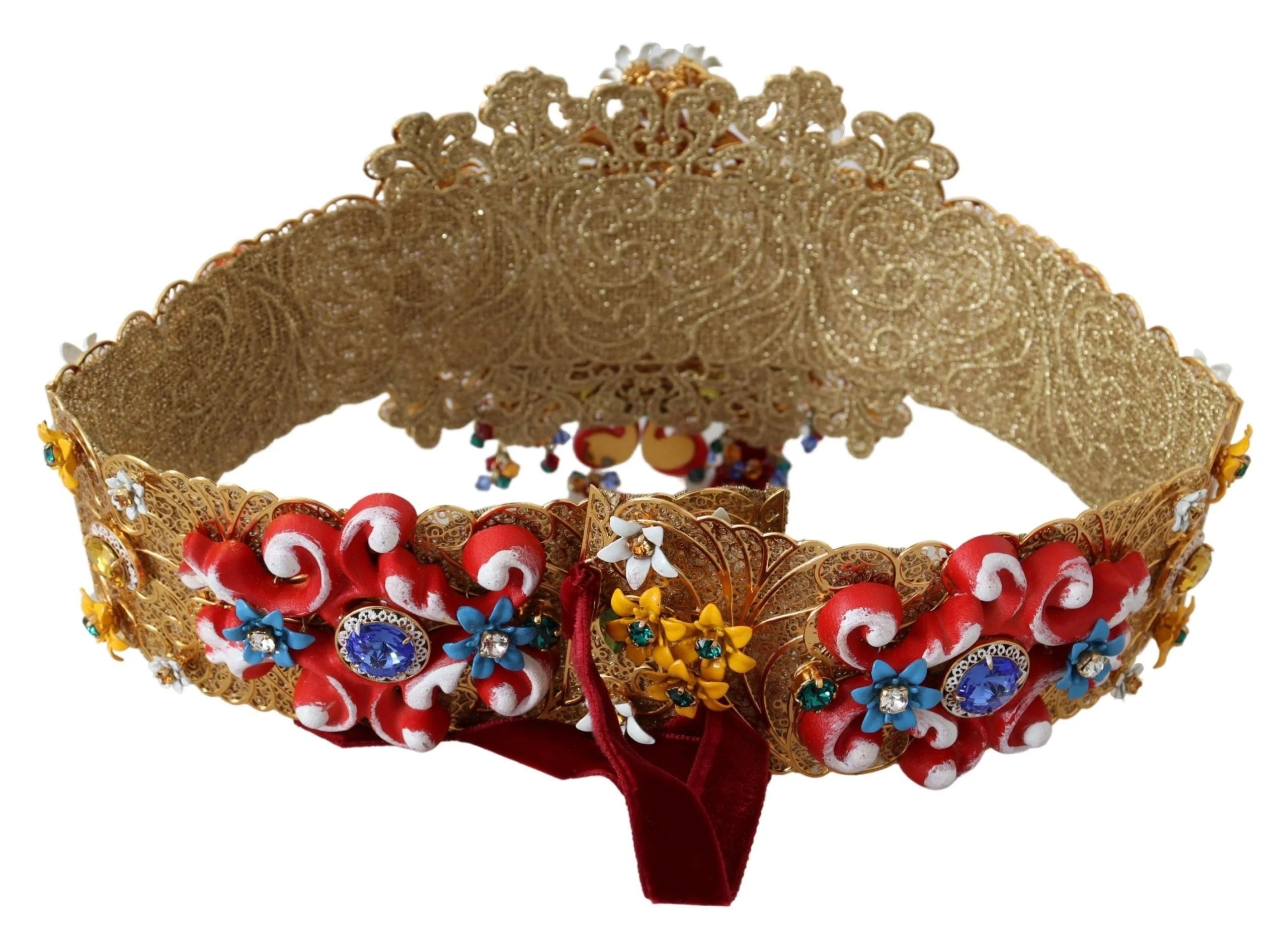 Dolce & Gabbana Embellished Floral Crystal Wide Waist Carretto Belt - IT42|M