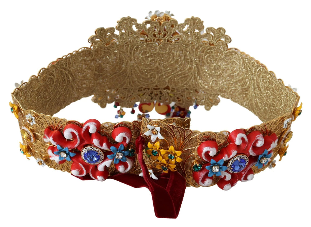 Dolce & Gabbana Embellished Floral Crystal Wide Waist Carretto Belt - IT42|M