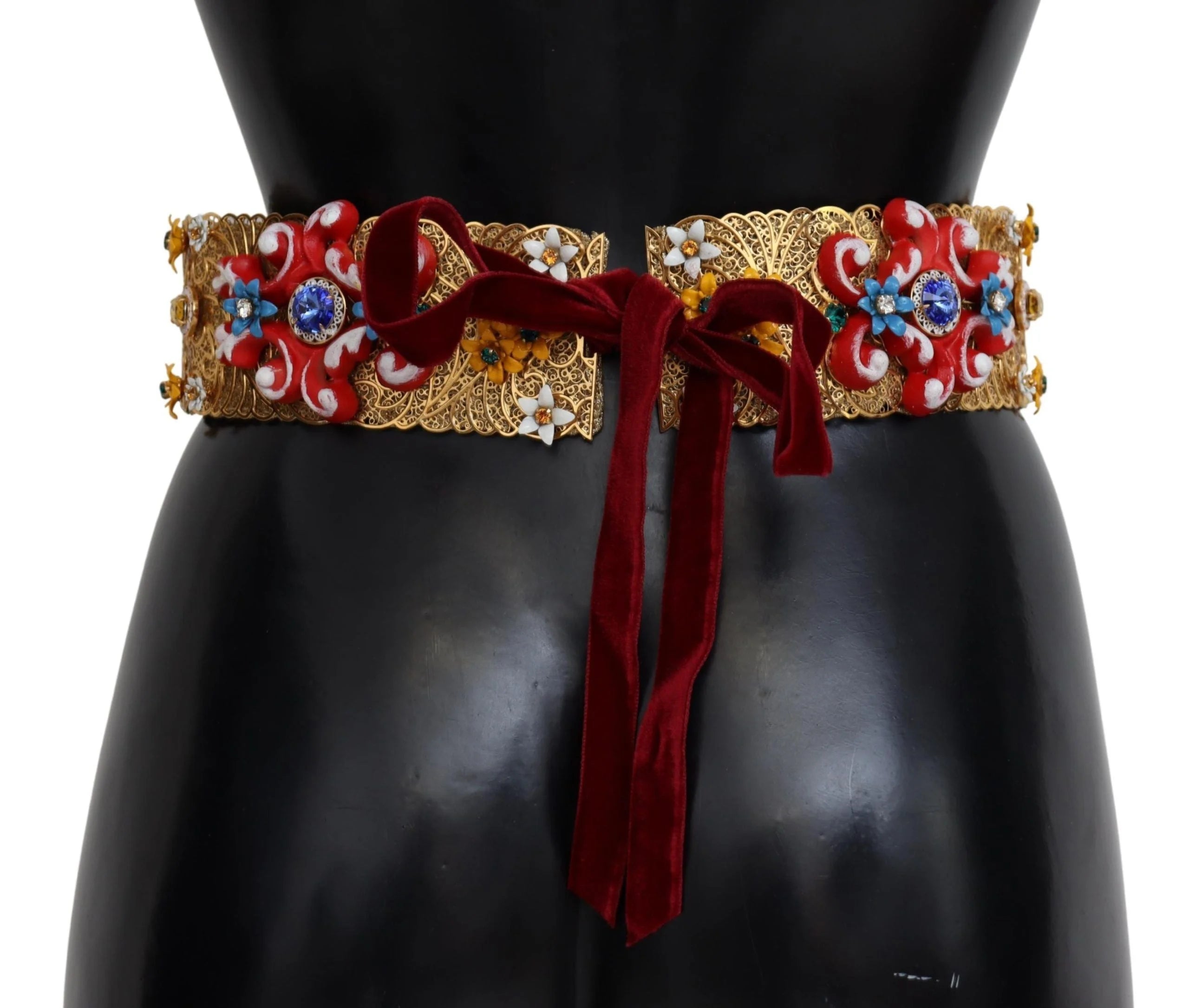 Dolce & Gabbana Embellished Floral Crystal Wide Waist Carretto Belt - IT42|M - Belts