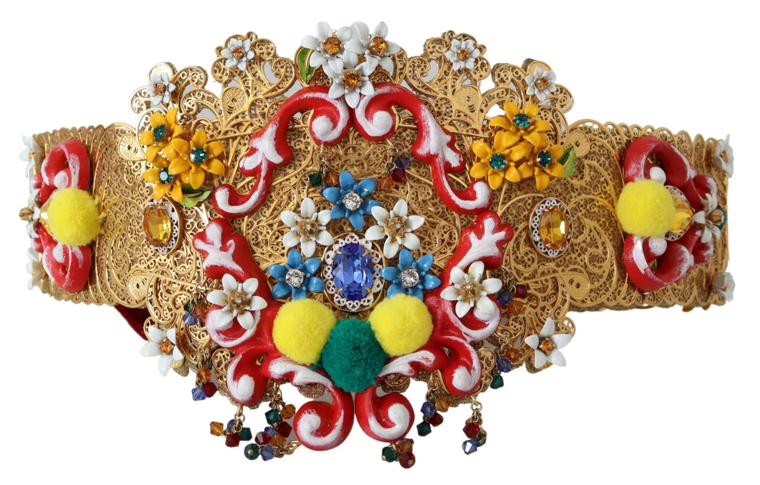 Dolce & Gabbana Embellished Floral Crystal Wide Waist Carretto Belt - IT42|M - Belts