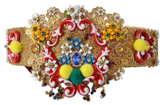 Dolce & Gabbana Embellished Floral Crystal Wide Waist Carretto Belt - IT42|M - Belts