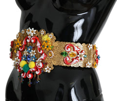 Dolce & Gabbana Embellished Floral Crystal Wide Waist Golden Belt - IT42|M - Belts