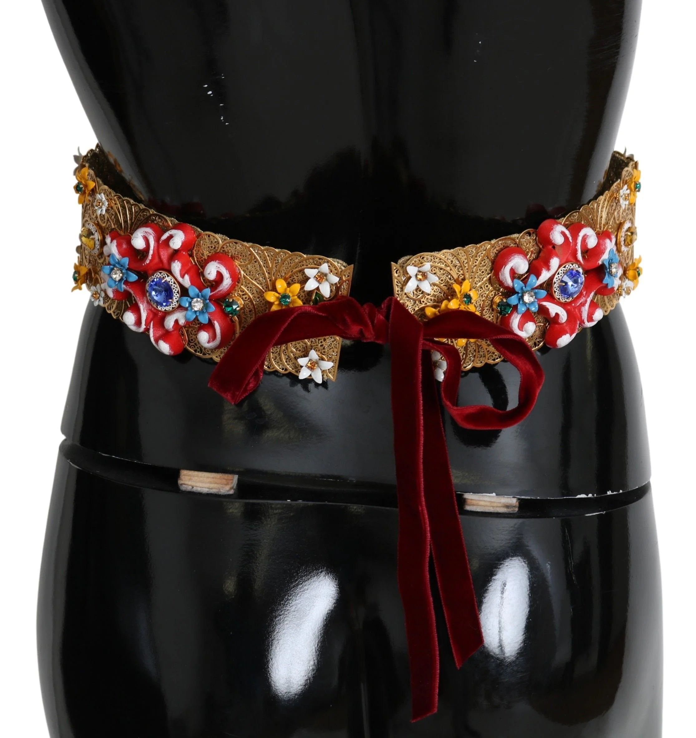 Dolce & Gabbana Embellished Floral Crystal Wide Waist Golden Belt - IT42|M - Belts