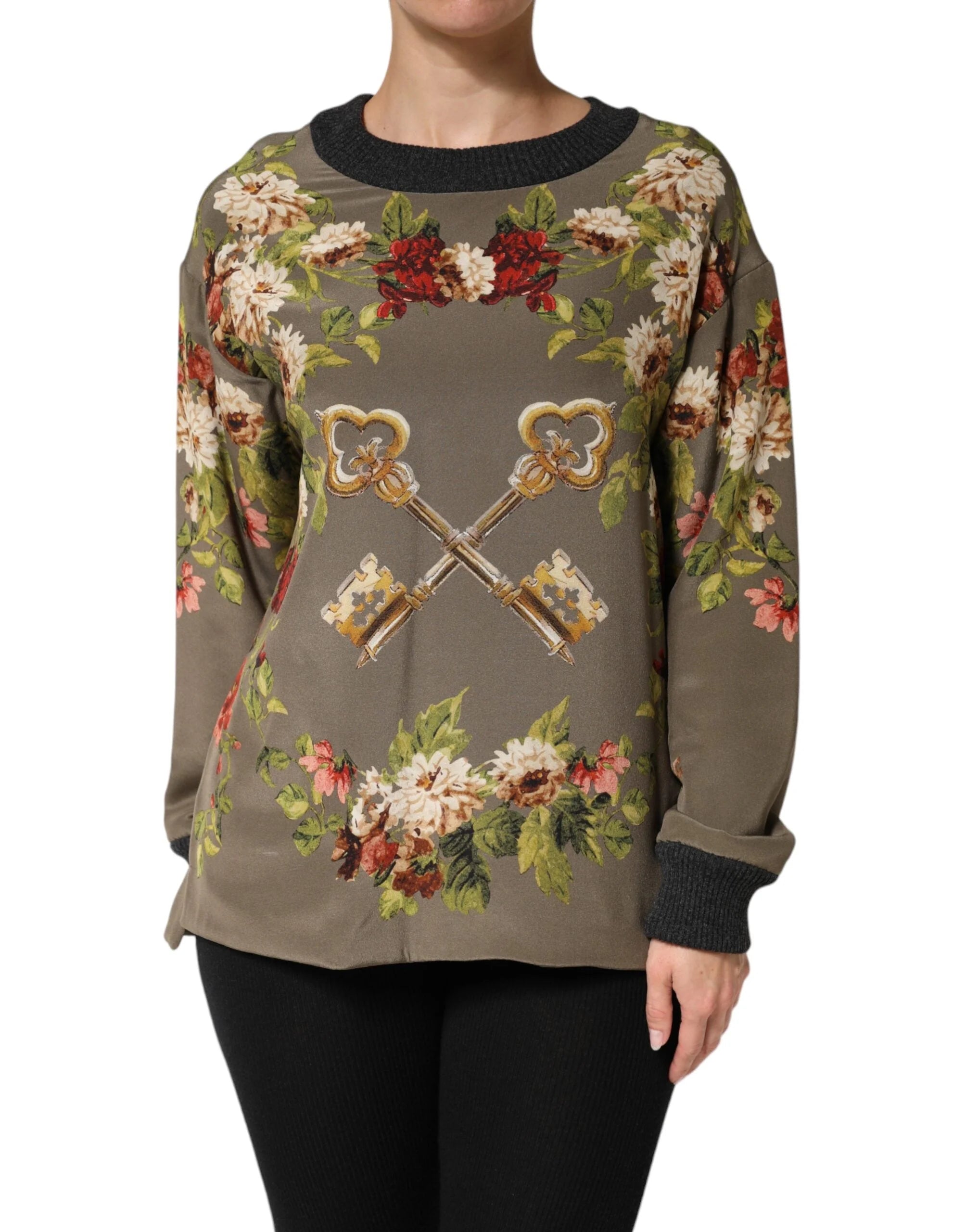 Dolce & Gabbana Enchanted Sicily Silk Crewneck Blouse Sweater - IT40|S