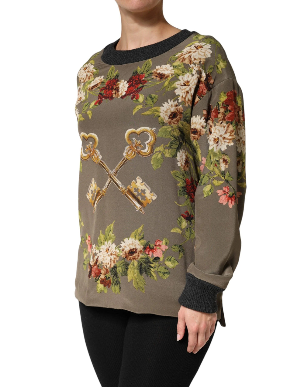 Dolce & Gabbana Enchanted Sicily Silk Crewneck Blouse Sweater - IT40|S
