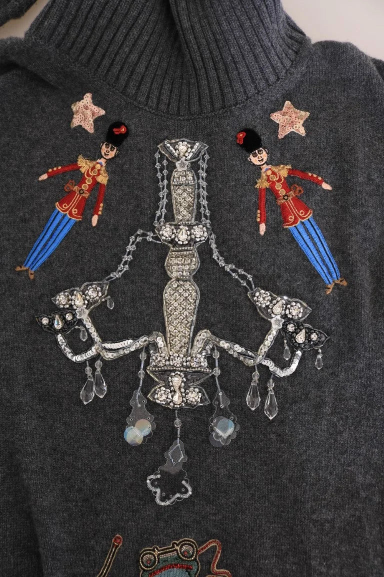Dolce & Gabbana Fairy Tale Crystal Gray Cashmere Sweater - IT44|L - Sweaters