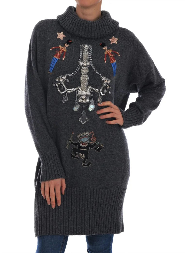 Dolce & Gabbana Fairy Tale Crystal Gray Cashmere Sweater - IT44|L - Sweaters