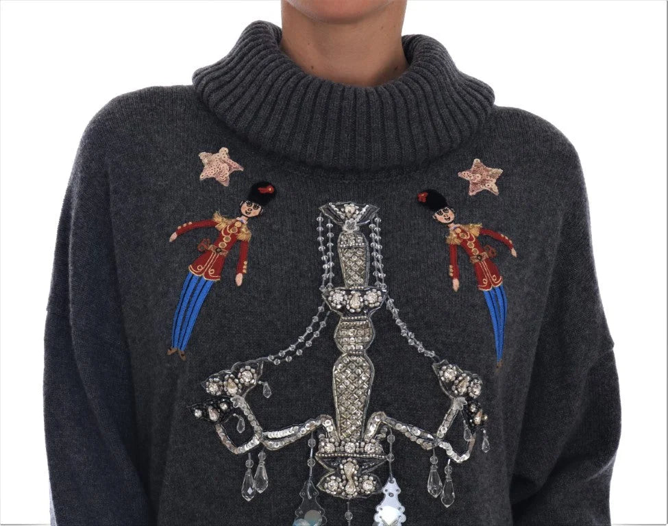 Dolce & Gabbana Fairy Tale Crystal Gray Cashmere Sweater - IT44|L - Sweaters