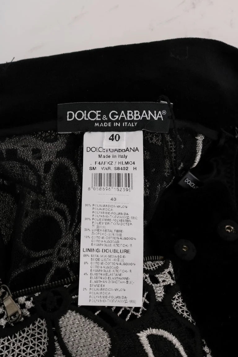 Dolce & Gabbana Floral Macramé Lace Crystal Button Skirt - IT40|S - Skirts