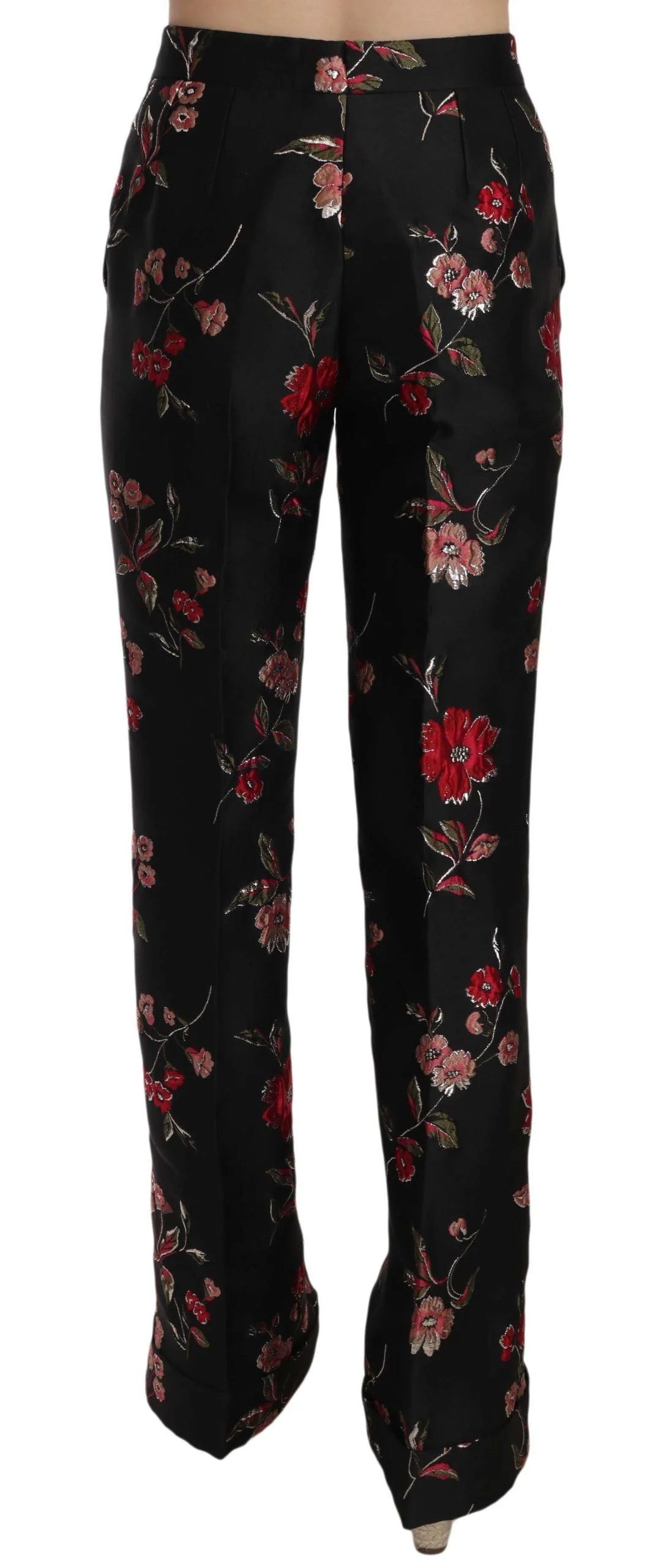 Dolce & Gabbana Floral Print Black Boot Cut Trouser Pants - Trousers