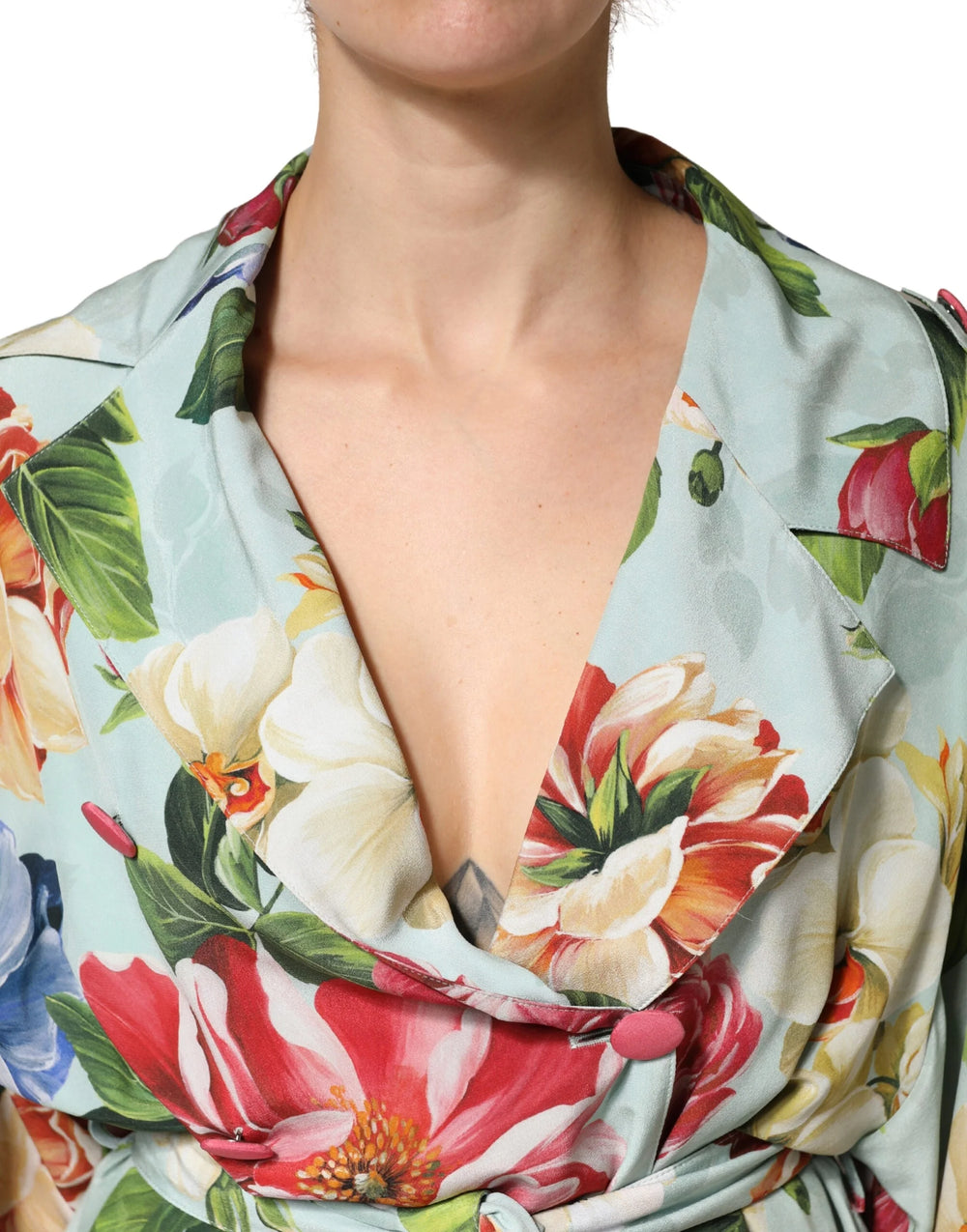 Dolce & Gabbana Floral Rose Ivory Silk Blend Longsleeve Dress - IT46|XL