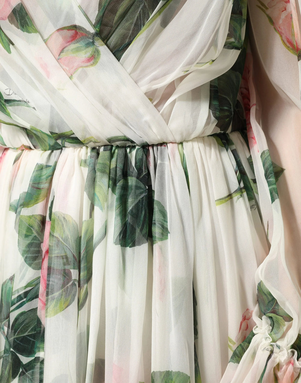 Dolce & Gabbana Floral Rose Ivory Silk Blend Longsleeve Dress - IT46|XL