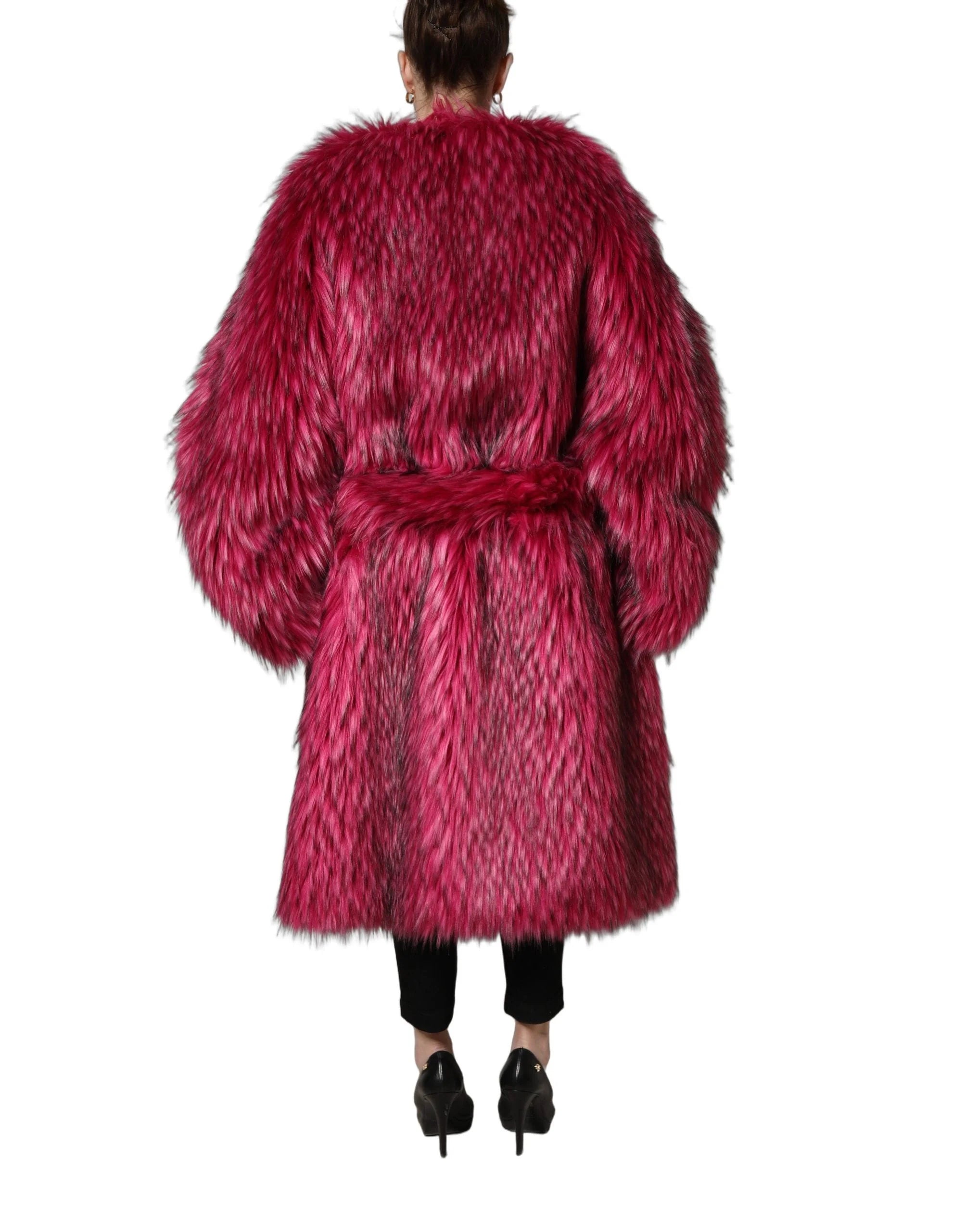 Dolce & Gabbana Fuchsia Belted Faux-Fur Trench Coat Jacket - IT44 | L