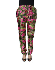 Dolce & Gabbana Fuchsia Fig Fruit Leaf Tapered Trouser Pants