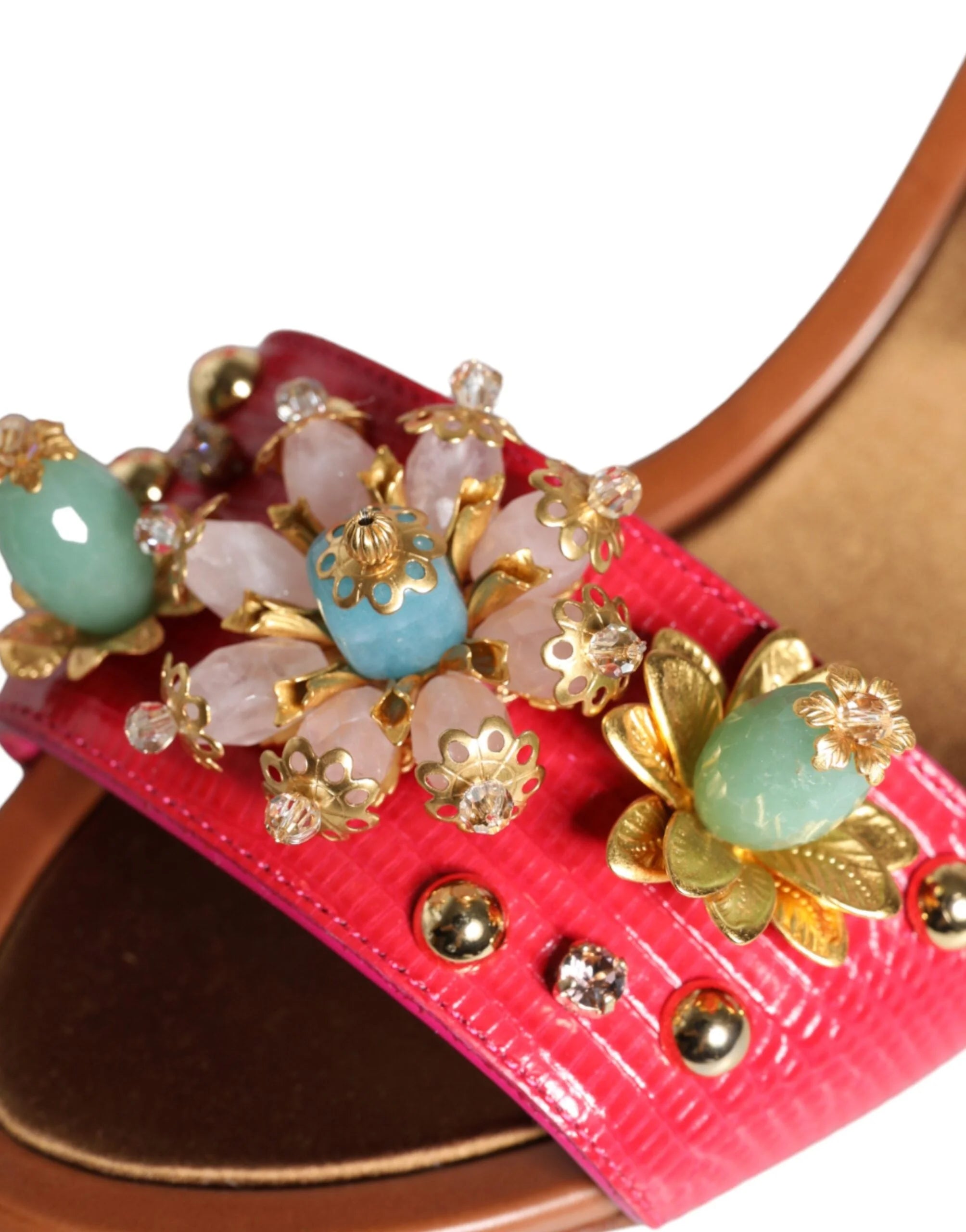 Dolce & Gabbana Fuchsia Leather Embellished Keira Sandals Shoes - EU36/US6 - Sandals