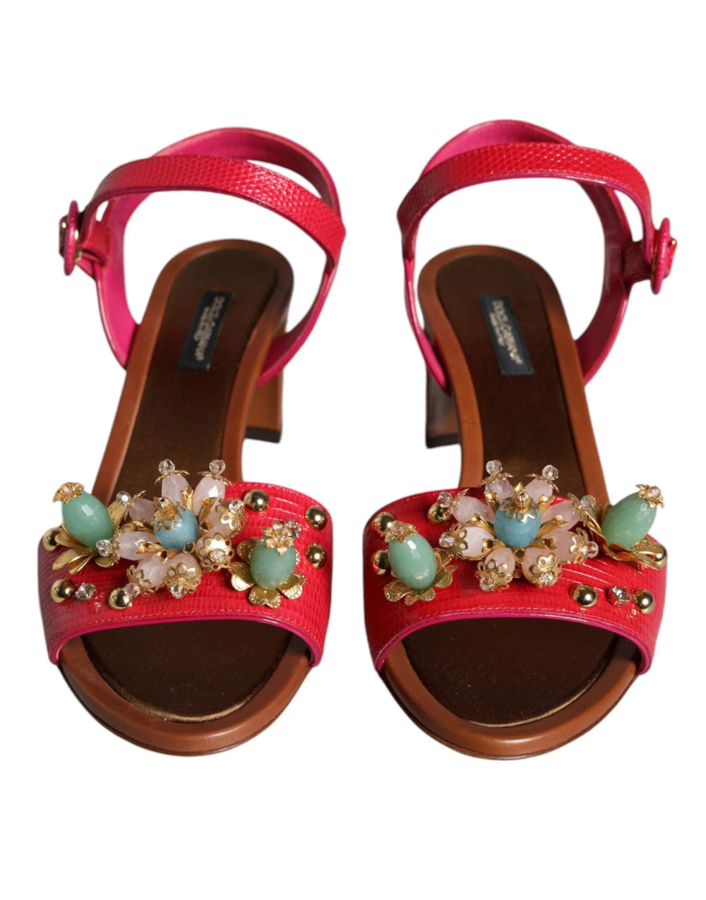 Dolce & Gabbana Fuchsia Leather Embellished Keira Sandals Shoes - EU36/US6 - Sandals