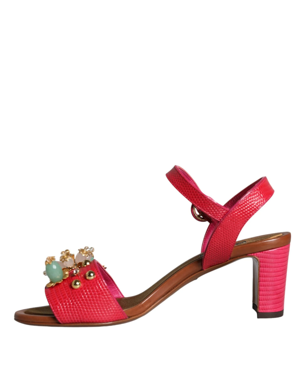 Dolce & Gabbana Fuchsia Leather Embellished Keira Sandals Shoes - EU36/US6 - Sandals