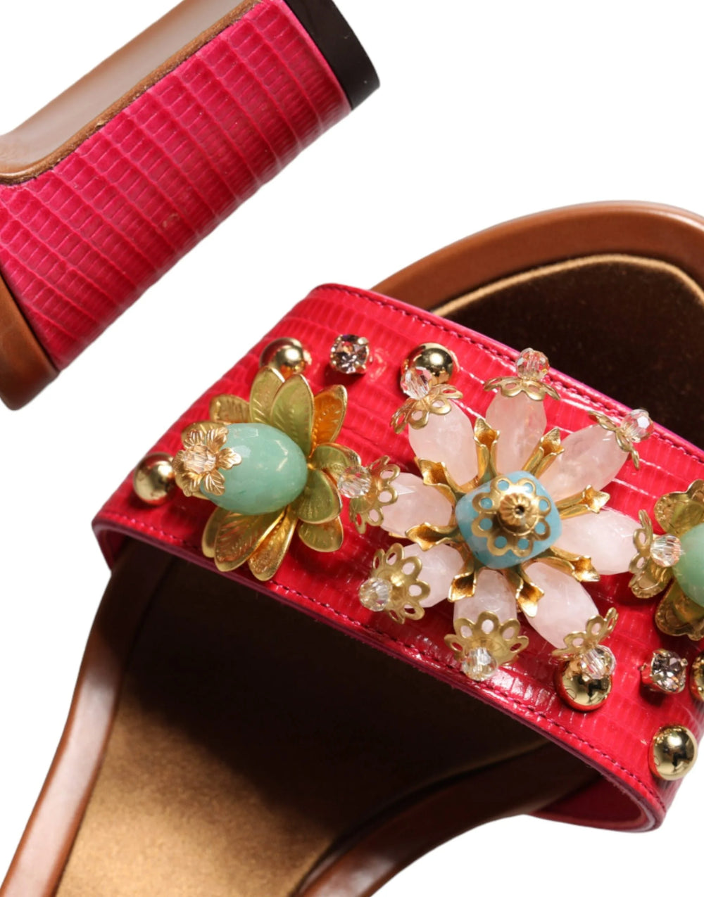 Dolce & Gabbana Fuchsia Leather Embellished Keira Sandals Shoes - EU36/US6 - Sandals