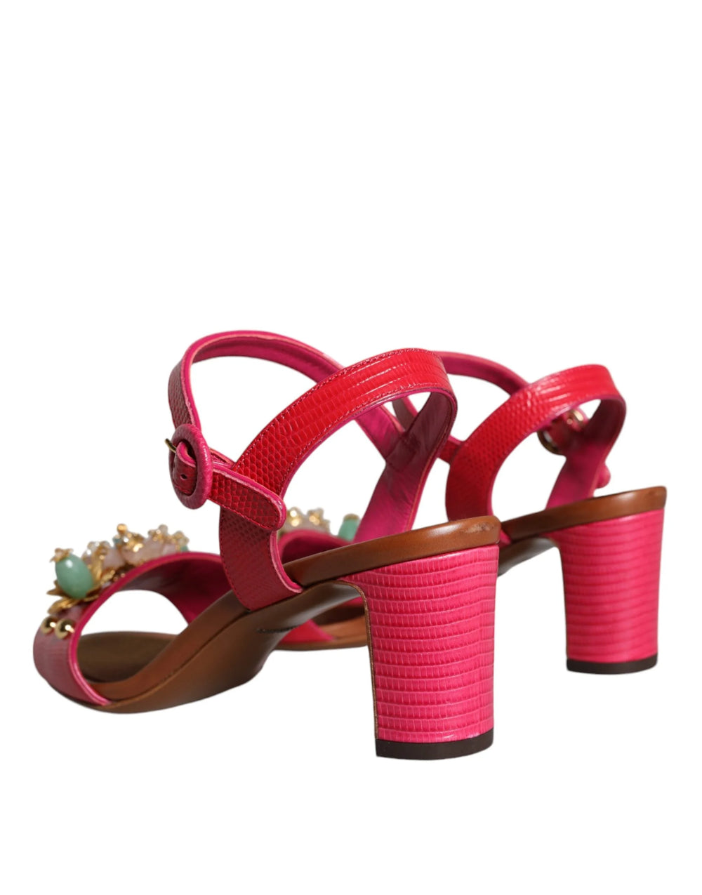 Dolce & Gabbana Fuchsia Leather Embellished Keira Sandals Shoes - EU36/US6 - Sandals