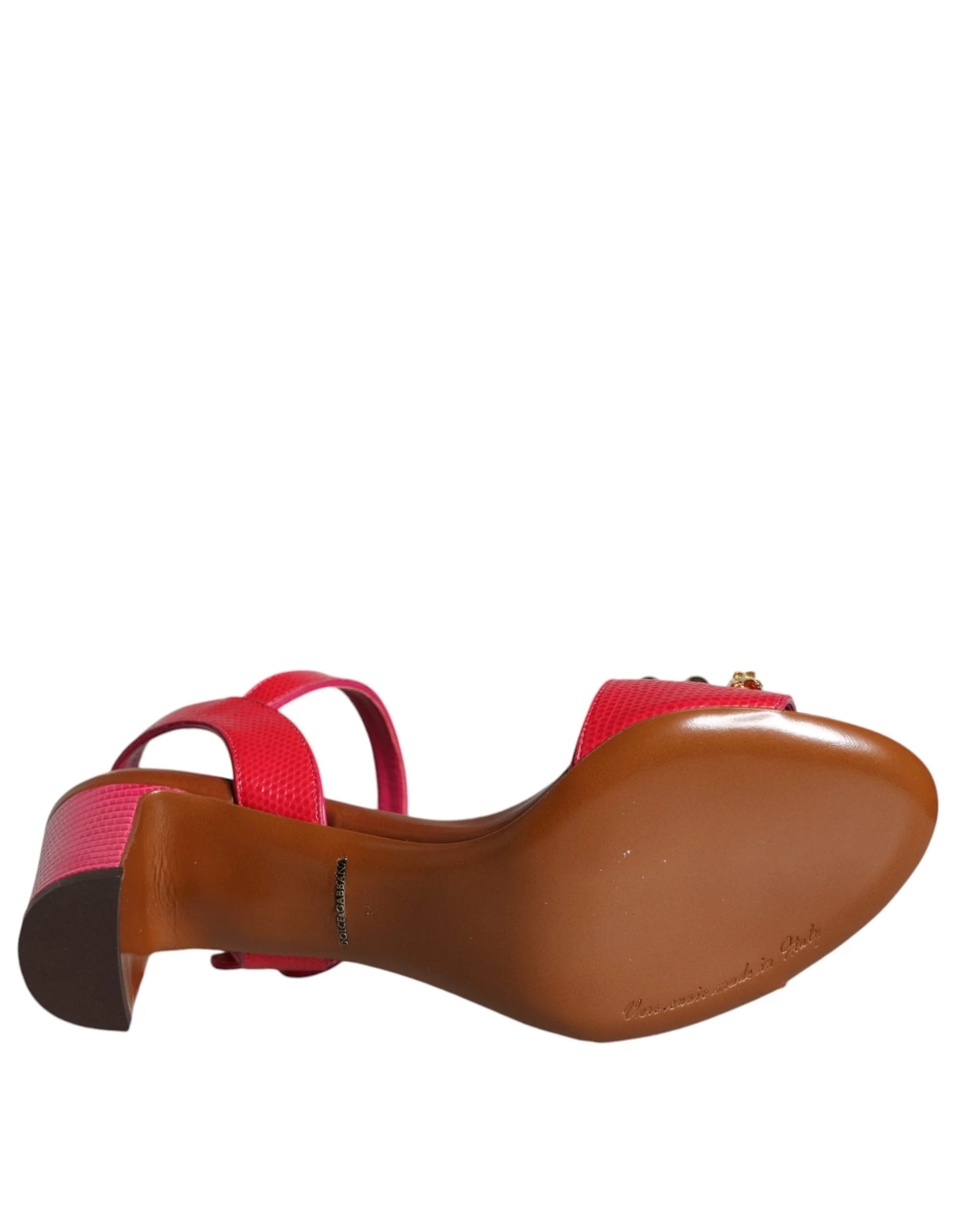 Dolce & Gabbana Fuchsia Leather Embellished Keira Sandals Shoes - EU36/US6 - Sandals