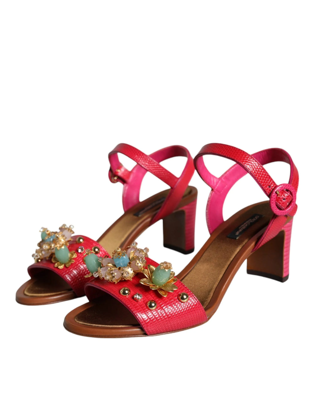Dolce & Gabbana Fuchsia Leather Embellished Keira Sandals Shoes - EU36/US6 - Sandals
