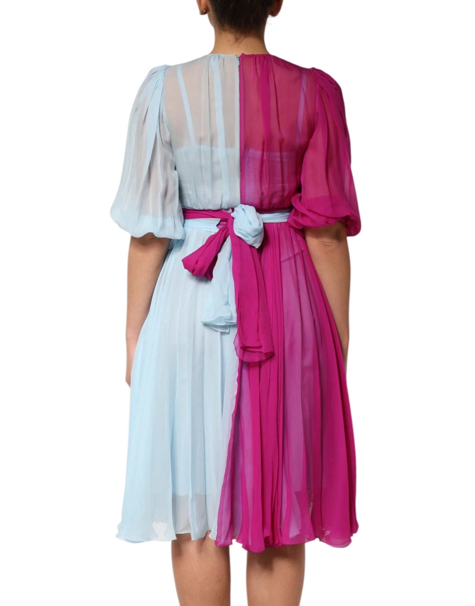 Dolce & Gabbana Fuchsia Light Blue Silk Two Tone Midi Dress - Dresses