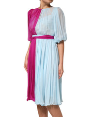 Dolce & Gabbana Fuchsia Light Blue Silk Two Tone Midi Dress - Dresses