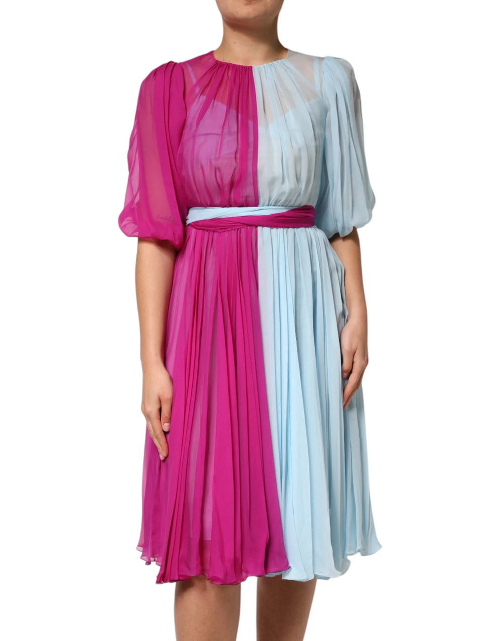 Dolce & Gabbana Fuchsia Light Blue Silk Two Tone Midi Dress - Dresses