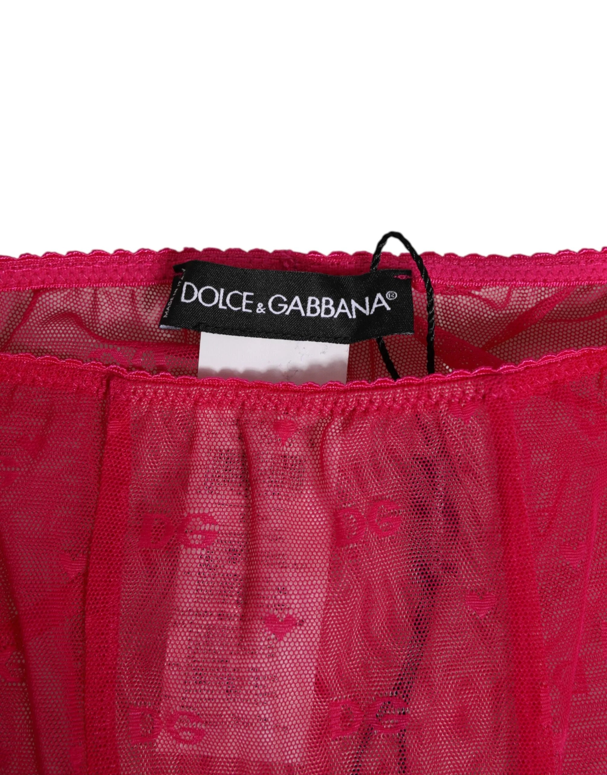 Dolce & Gabbana Fuchsia Logo Lace Tight Midi Trousers Underwear - IT2 | S