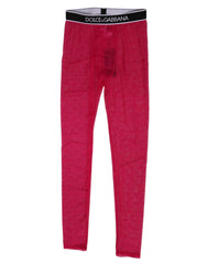 Dolce & Gabbana Fuchsia Nylon Logo Lace Leggings Pants Underwear - IT2 | S - Hosiery